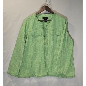 ANNE CARSON Woman Lime Green Eyelet Embroidered Cotton Jacket‎ 1X